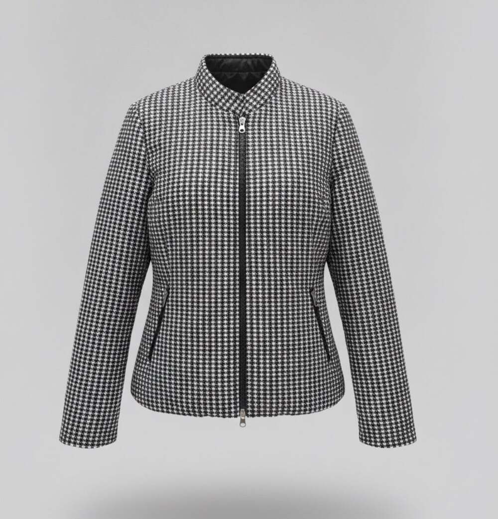 Reversible Houndstooth Puffer Jacket Black White